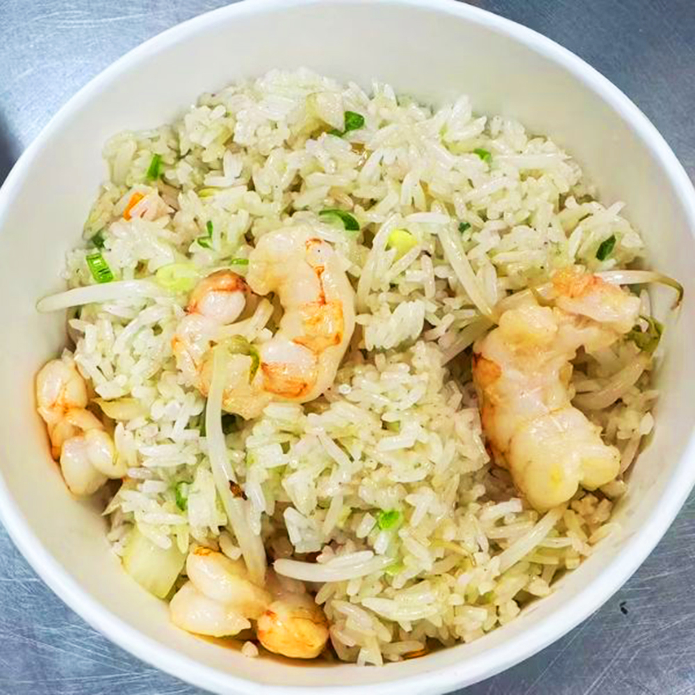 Shrimp fried rice with bean sprouts and scallions at Taste of Xi'an, a Chinese Restaurant in Cromwell