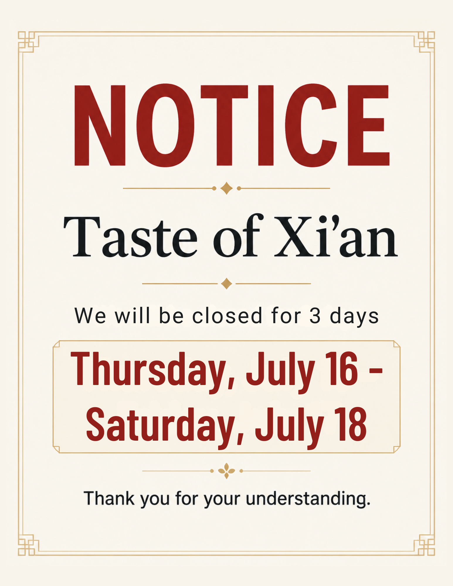 Notice of Special Operating Hours