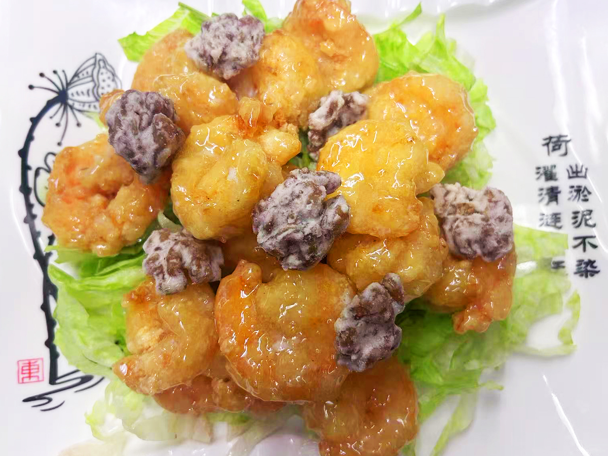 Shrimp balls on a bed of lettuce at Tasty Chinese Cuisine, a Chinese restaurant in Des Plaines