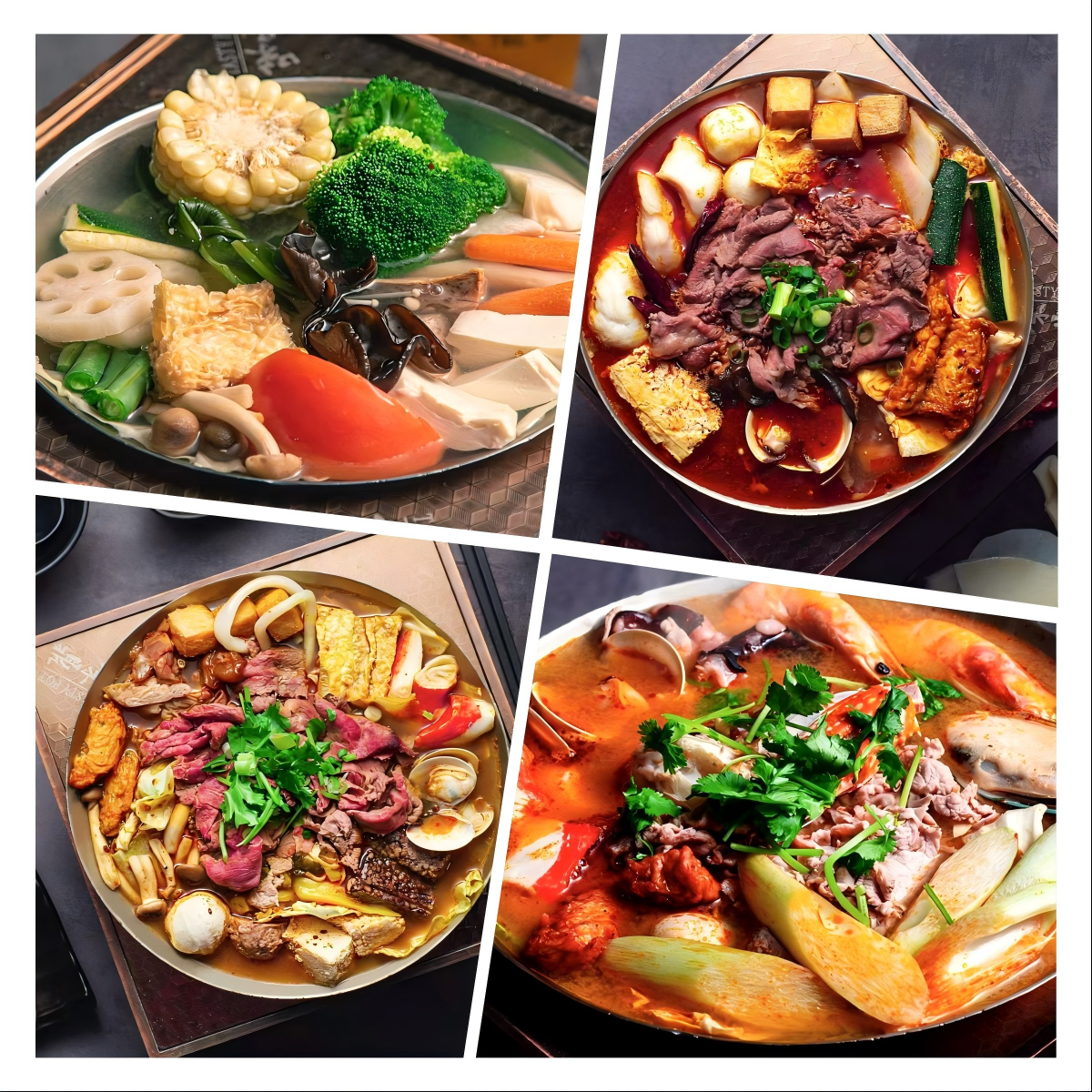 Assorted hot pots with meats, seafood, veggies at Tasty Pot Chinese Restaurant in Tucson