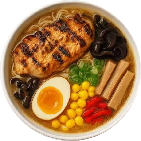 Chicken broth ramen with grilled chicken & toppings at Tasty Ramen, a Ramen Restaurant in New Port Richey