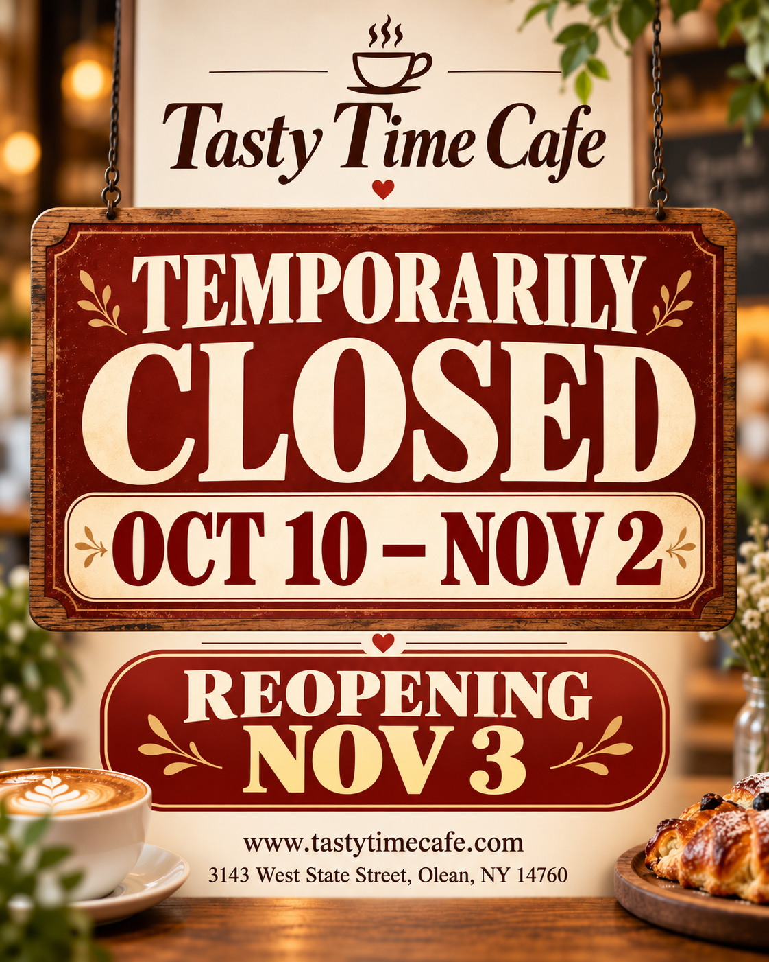 10/10-11/2 Closed.
Reopen on 11/3.