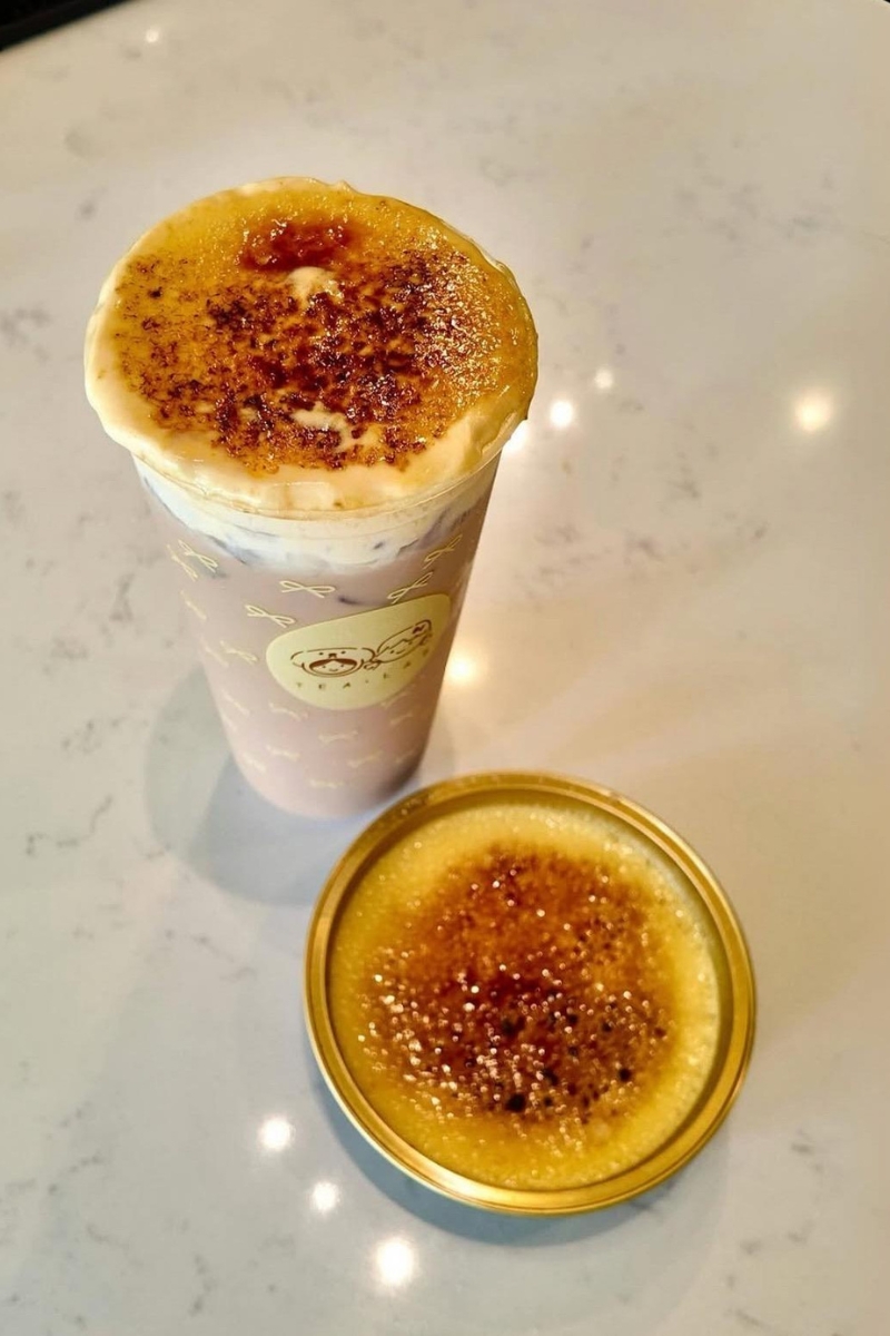 Brulee milk tea and caramel custard dessert at Tea.Lab, a Bubble Tea Store in FL