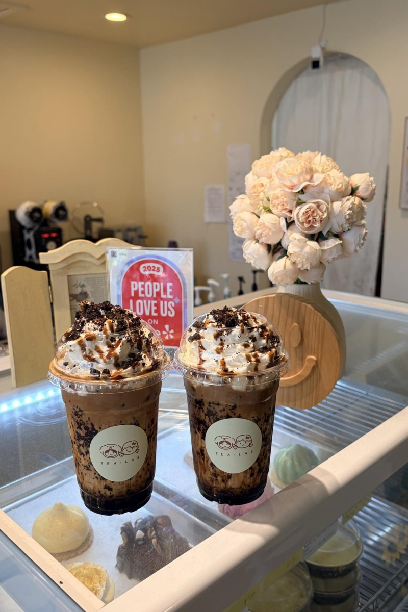 Two chocolate milk teas with oreo cream toppings at Tea.Lab, a Bubble Tea Store in FL