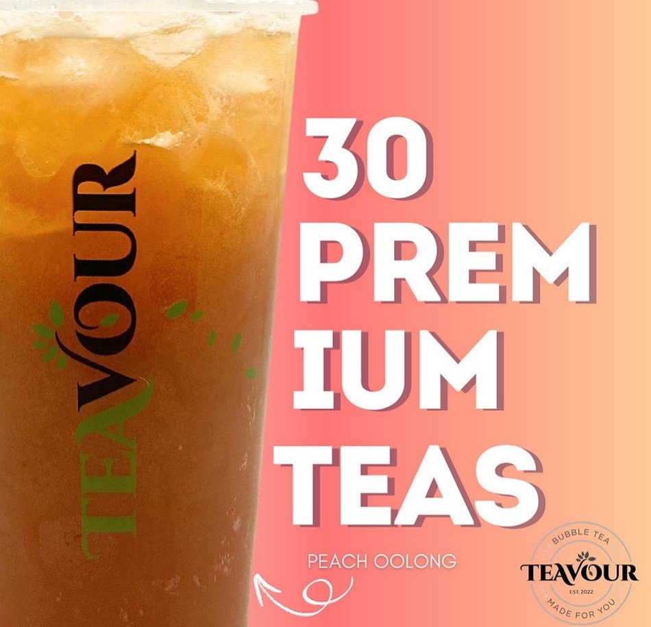 Peach oolong tea poster for Teavour bubble tea shop