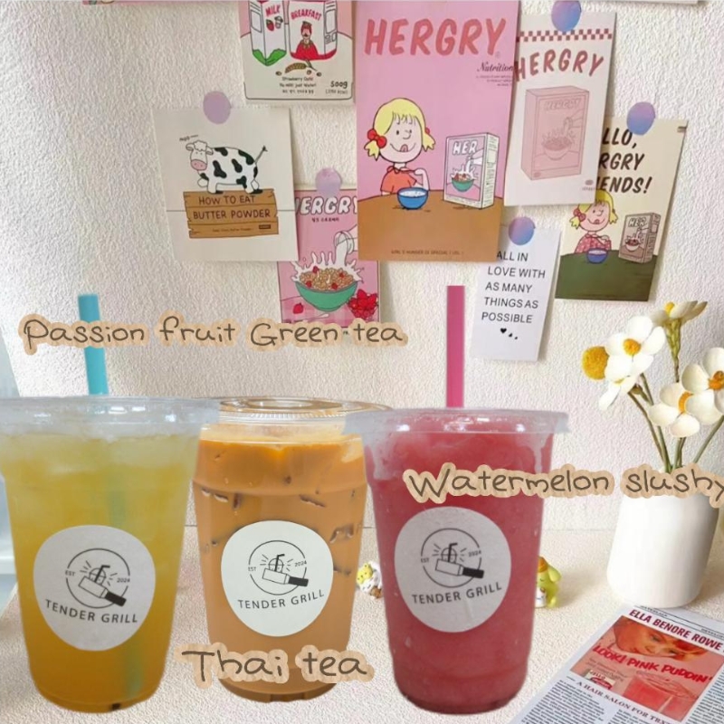 Passion Fruit Green Tea & Thai Tea & Watermelon Slushy at Tender Grill, a Teppanyaki restaurant in Philadelphia