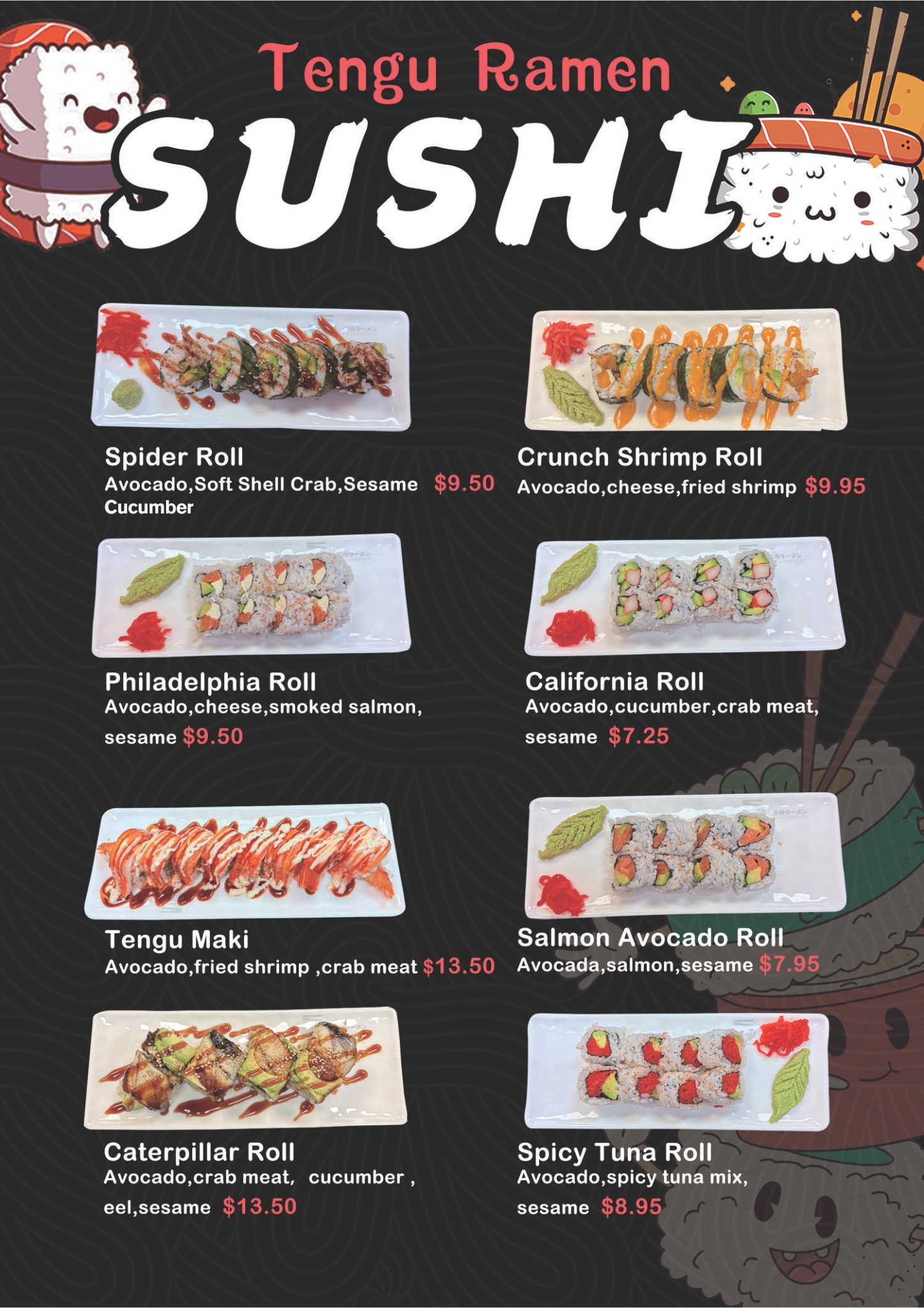 Tengu Ramen Visalia Ramen restaurant New Sushi Menu