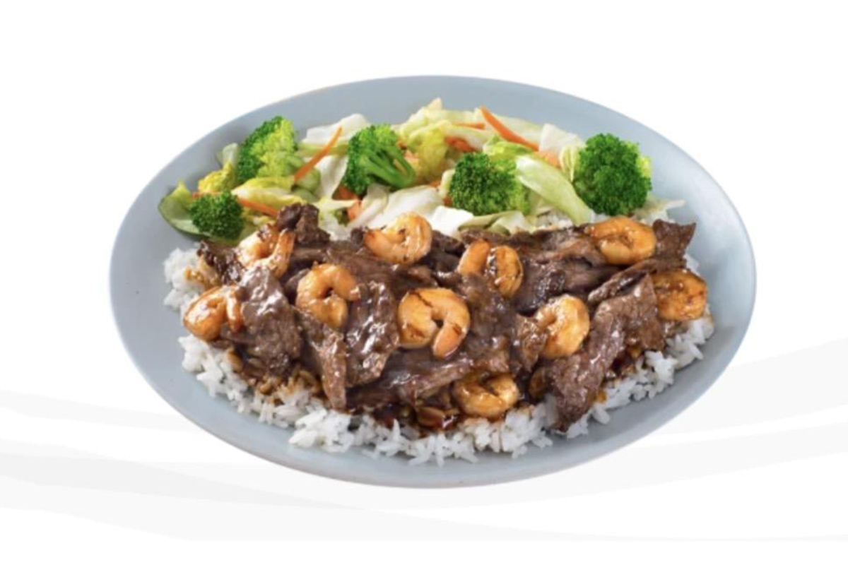 Beef and shrimp teriyaki with rice and vegetables at Teriyaki Express, a Japanese Restaurant in Pittsburgh