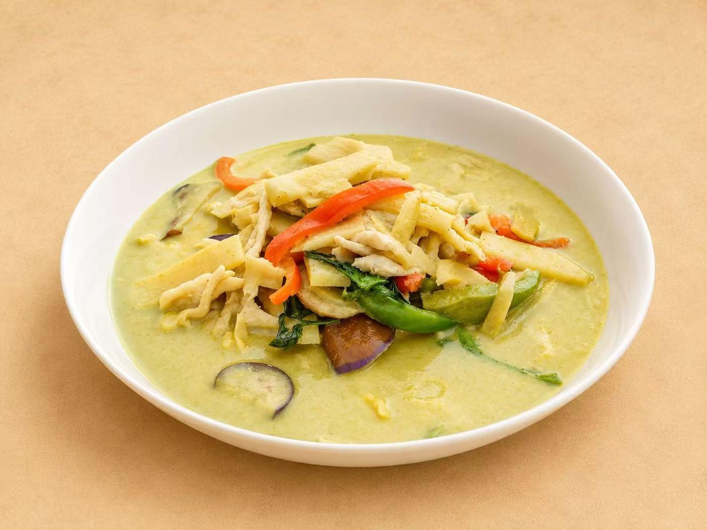 Emerald green curry with tofu and vegetables at Thai Society, a Thai Restaurant in Westfield