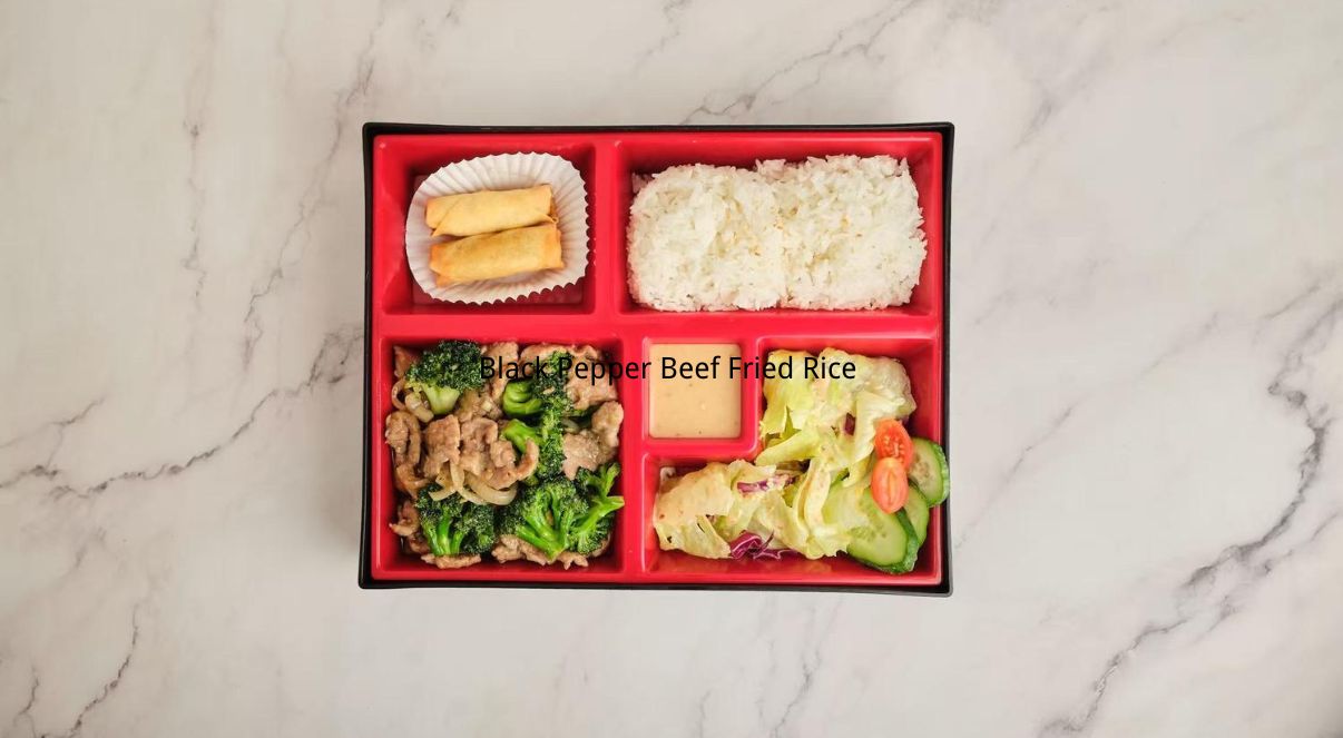 Beef Bento - Grilled beef, rice, spring rolls & salad in bento box at The Don, a Asian Fusion Restaurant in Houston