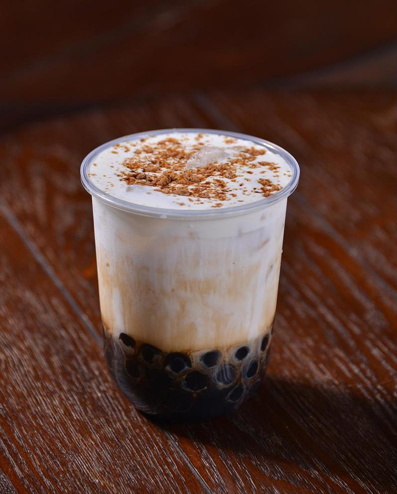 Pearl milk tea with milk cap at The Don, a Asian Fusion Restaurant in Houston