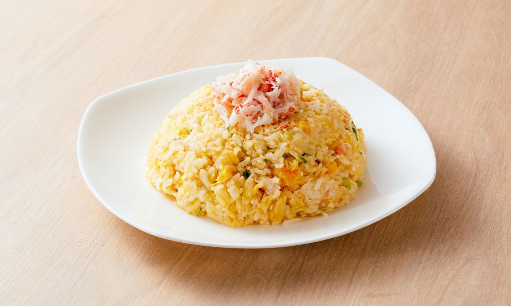 Crab meat fried rice, golden and fluffy, topped with fresh crab meat at The Imperial Treasure, a Chinese restaurant in Matthews