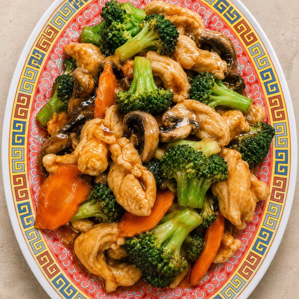 Chicken stir fry with broccoli carrots and mushrooms at The Jade Bowl House, a Chinese Restaurant in Columbus