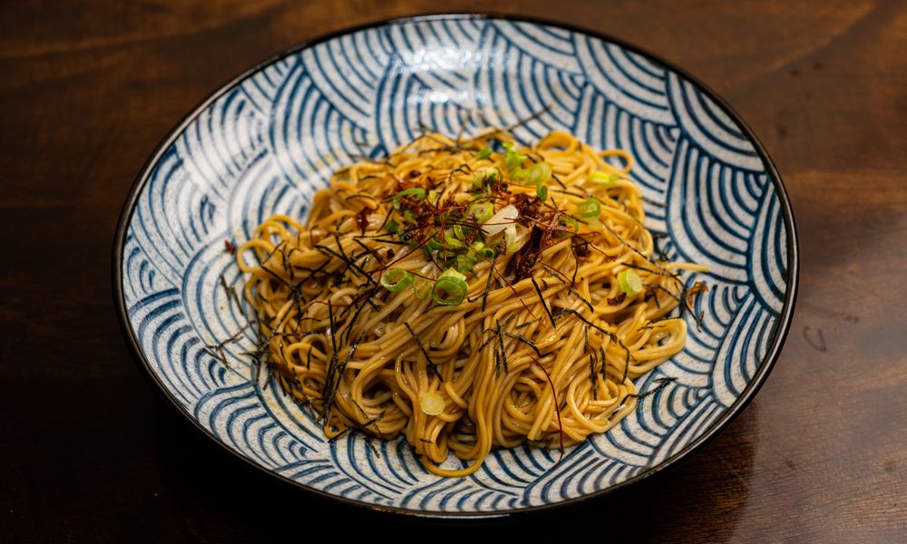 Savory tossed noodles with nori & scallions at The Noodle Smith, a Asian Restaurant in Cary