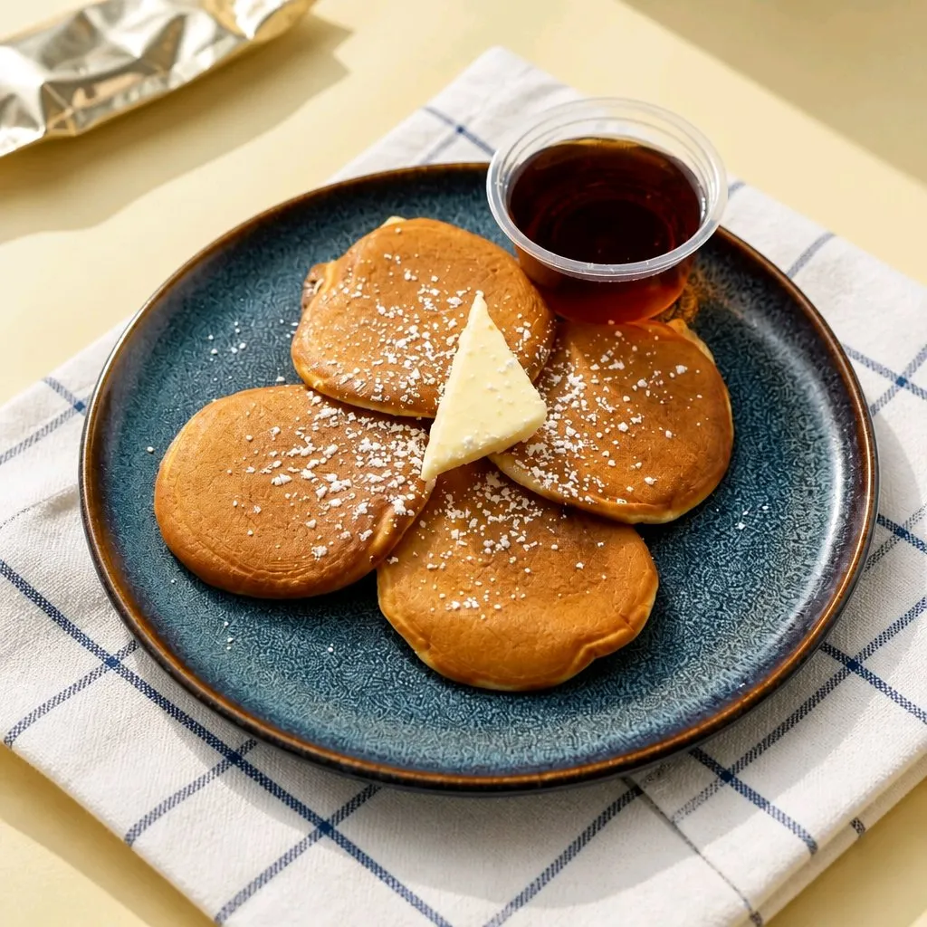 Fluffy pancakes with butter, sugar and maple syrup at The Second Wind, a Breakfast Restaurant in El Segundo