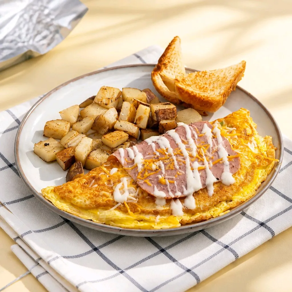 Ham cheese omelette with toast and roasted potato cubes at The Second Wind, a Breakfast Restaurant in El Segundo