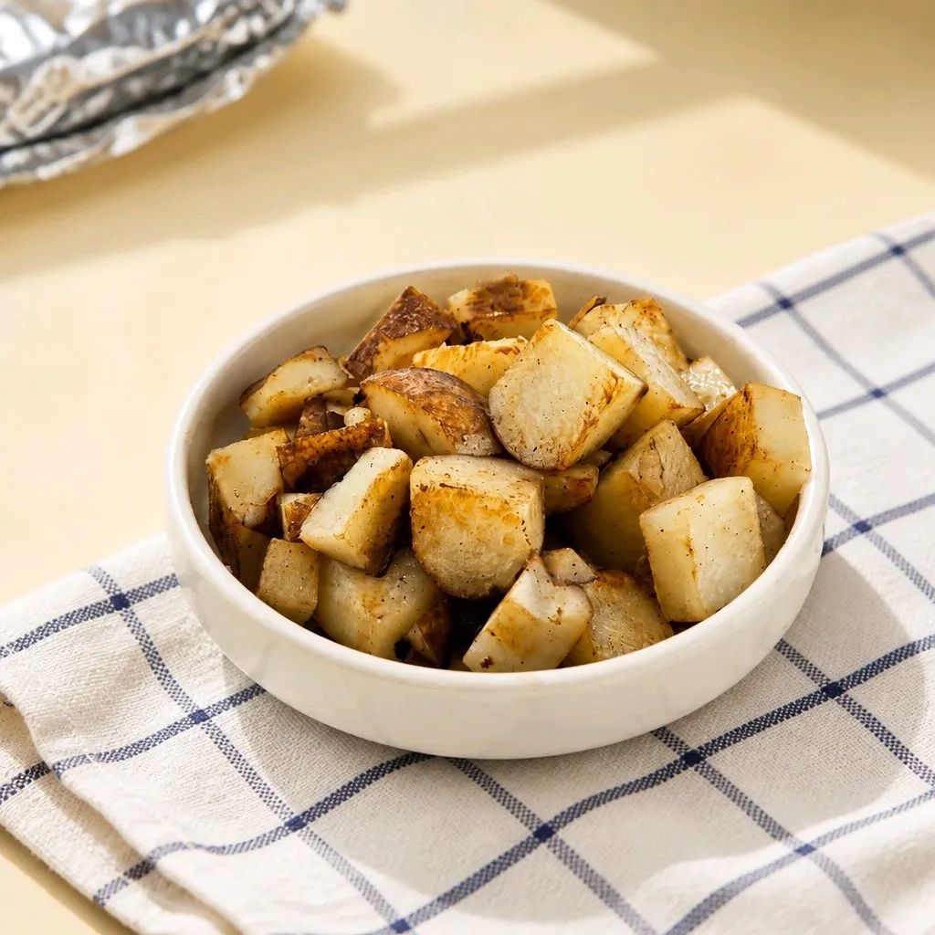 Roasted seasoned potato cubes in white bowl at The Second Wind, a Breakfast Restaurant in El Segundo