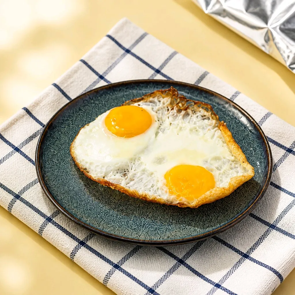 Single plate with two sunny-side fried eggs at The Second Wind, a Breakfast Restaurant in El Segundo