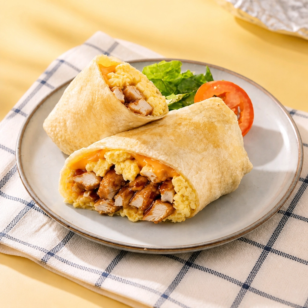 Tortilla wrap with teriyaki chicken, egg & melted cheese at The Second Wind, a Breakfast Restaurant in El Segundo