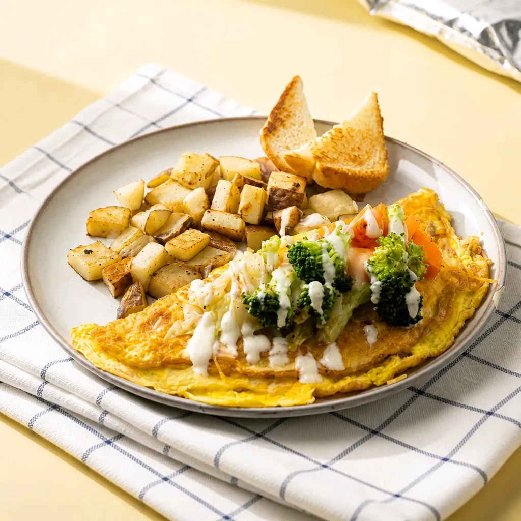Veggie cheese omelette with toast and roasted potato cubes at The Second Wind, a Breakfast Restaurant in El Segundo