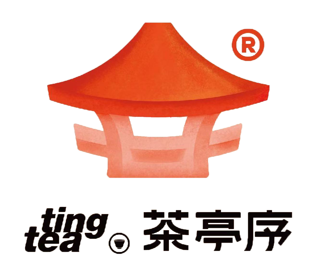 Logo of "Ting Tea 茶亭序" featuring a red pavilion - shaped icon, with "ting tea" in English and "茶亭序" in Chinese characters below, and a registered trademark symbol (®) on the right side of the pavilion