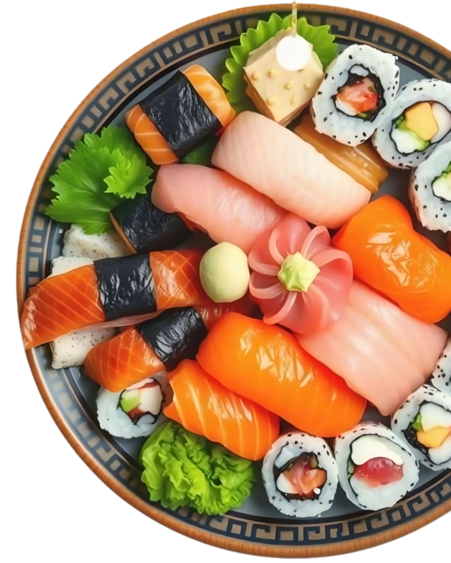 Closeup of assorted sushi platter with nigiri and maki at Golden City Tokyo Sushi & Hibachi, a Japanese Restaurant in Terryville