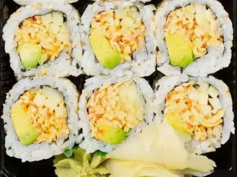 Sushi roll with avocado and crab meat, served with wasabi and ginger at Golden City Tokyo Sushi & Hibachi, a Japanese Restaurant in Terryville