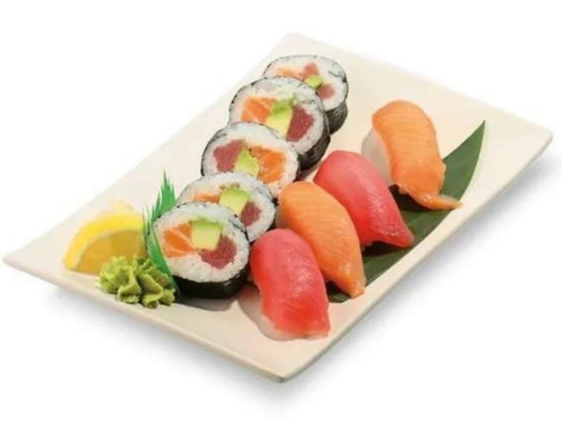 Assorted sushi including maki and nigiri with salmon and tuna at Golden City Tokyo Sushi & Hibachi, a Japanese Restaurant in Terryville