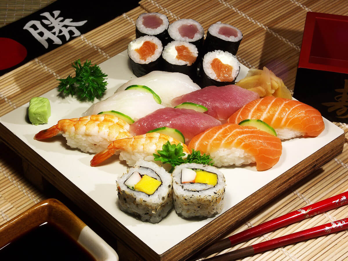 Nigiri and Maki Sushi Platter - Assorted sushi with shrimp, tuna, salmon at Tokyo Japanese Restaurant in Twin Falls