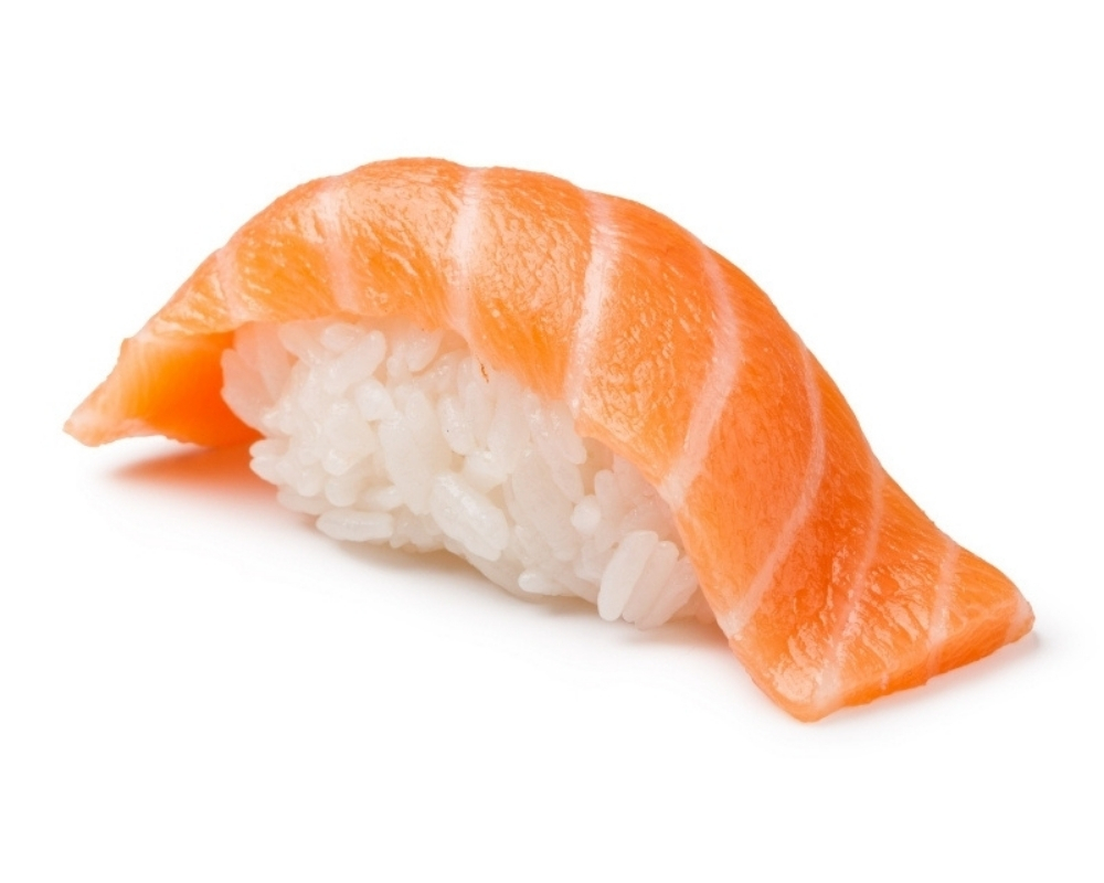Salmon nigiri sushi with seasoned rice at Tomo Asian Cuisine, a Asian Restaurant in Hanover