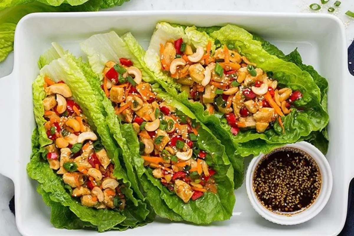 Chicken lettuce wraps with cashews and dipping sauce at Tony's Sushi & Steakhouse, a Japanese Restaurant in East Moriches