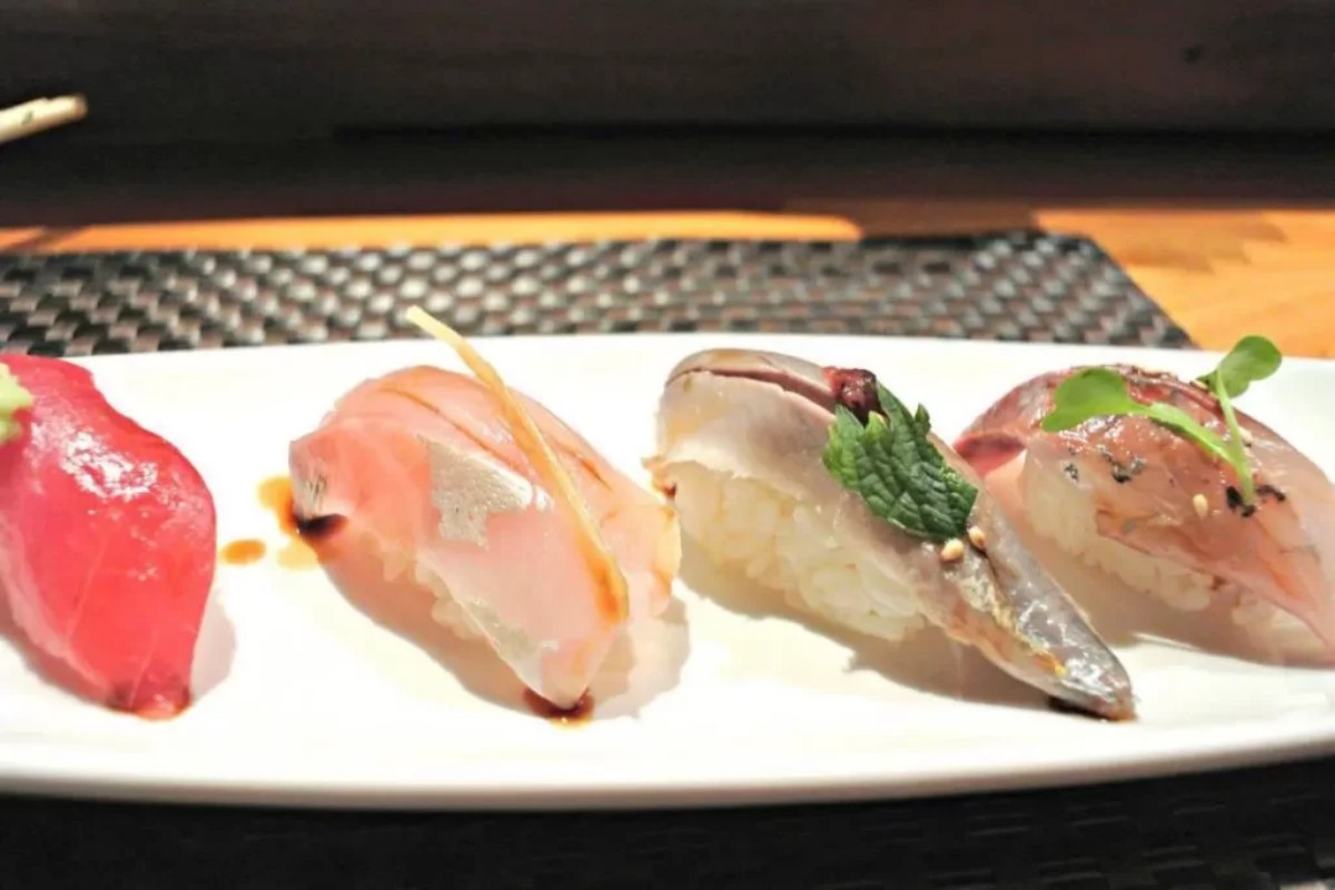 Four assorted premium nigiri sushi on white plate at Tony's Sushi & Steakhouse, a Japanese Restaurant in East Moriches