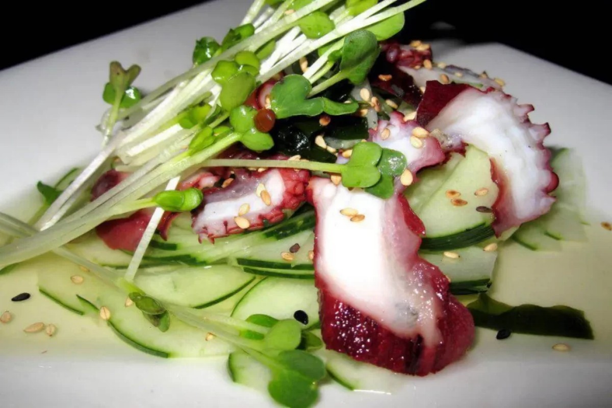 Octopus salad with cucumber and microgreens appetizer at Tony's Sushi & Steakhouse, a Japanese Restaurant in East Moriches