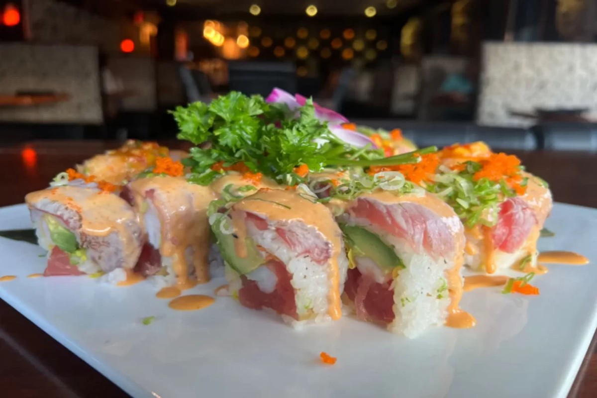 Tuna avocado roll drizzled with creamy spicy sauce at Tony's Sushi & Steakhouse, a Japanese Restaurant in East Moriches