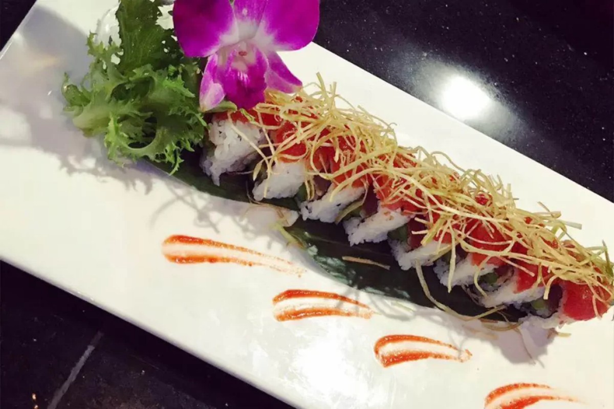 Tuna sushi roll topped with crispy fried strips at Tony's Sushi & Steakhouse, a Japanese Restaurant in East Moriches