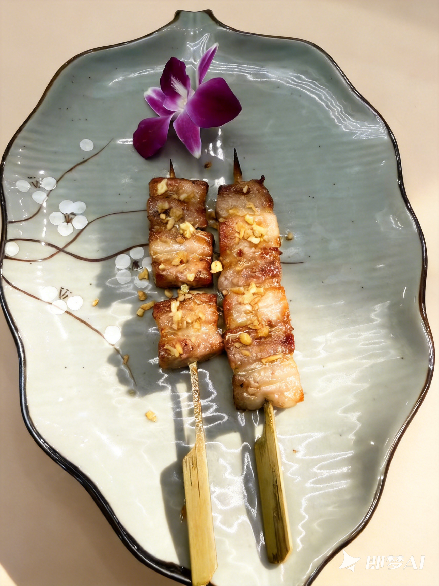 Grilled Pork Belly Skewers with Garlic at Tori Izakaya, Japanese Restaurant in Pleasanton
