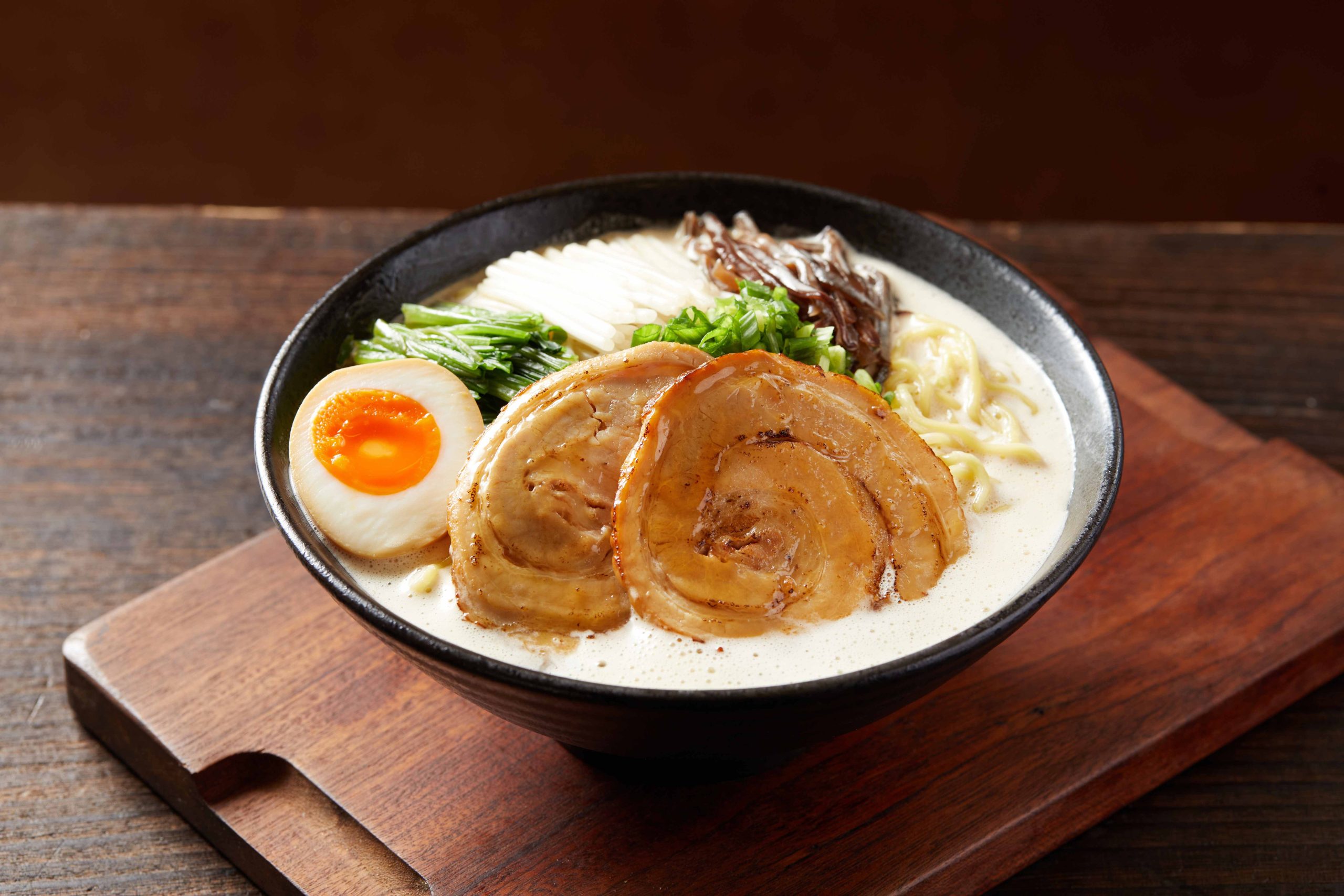 Tosakko-Ramen-&-Yakitori-Japanese-restaurant-Signature-Handcrafted-Foam-Tonkotsu-Ramen-Pasadena Signature ramen with handcrafted foam tonkotsu broth and toppings at Tosakko Ramen & Yakitori, a Japanese restaurant in Pasadena