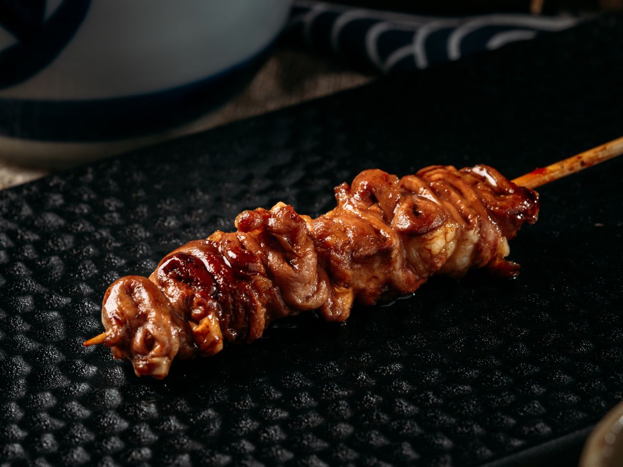 Grilled chicken heart skewer at Tosakko Ramen & Yakitori, a Japanese Restaurant in Pasadena
