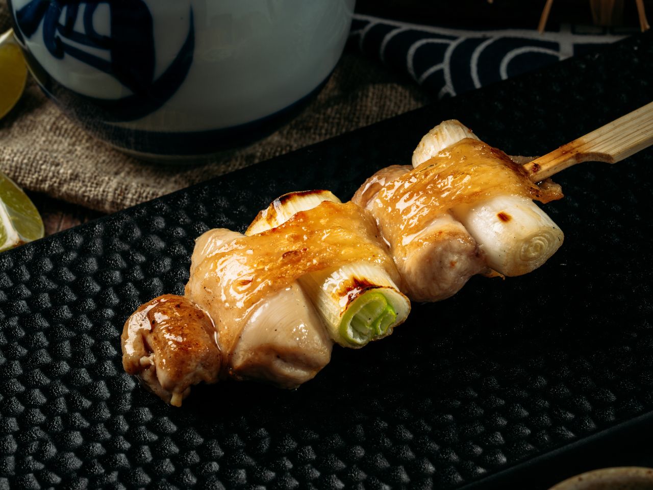 Salted chicken thigh skewer with scallion at Tosakko Ramen & Yakitori, a Japanese Restaurant in Pasadena