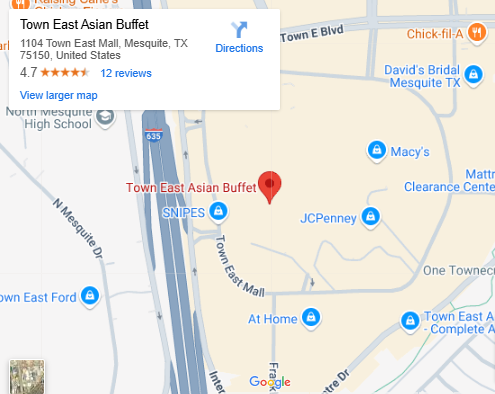 Location, 1104 Town East Mall, Mesquite, TX 75150