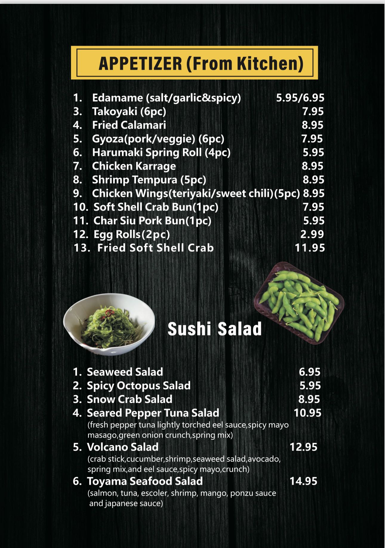 Menu toyama sushi ramen