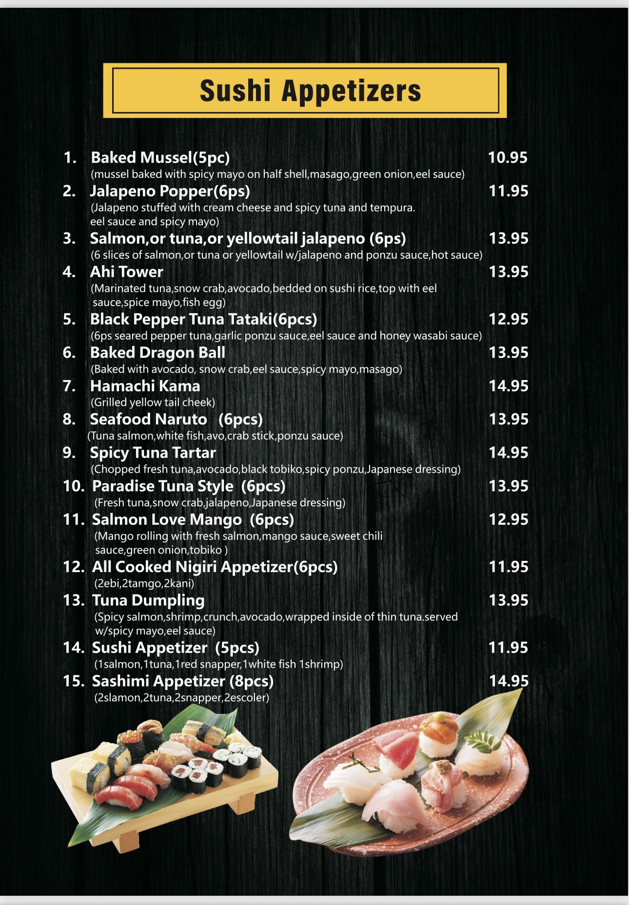 Menu toyama sushi ramen