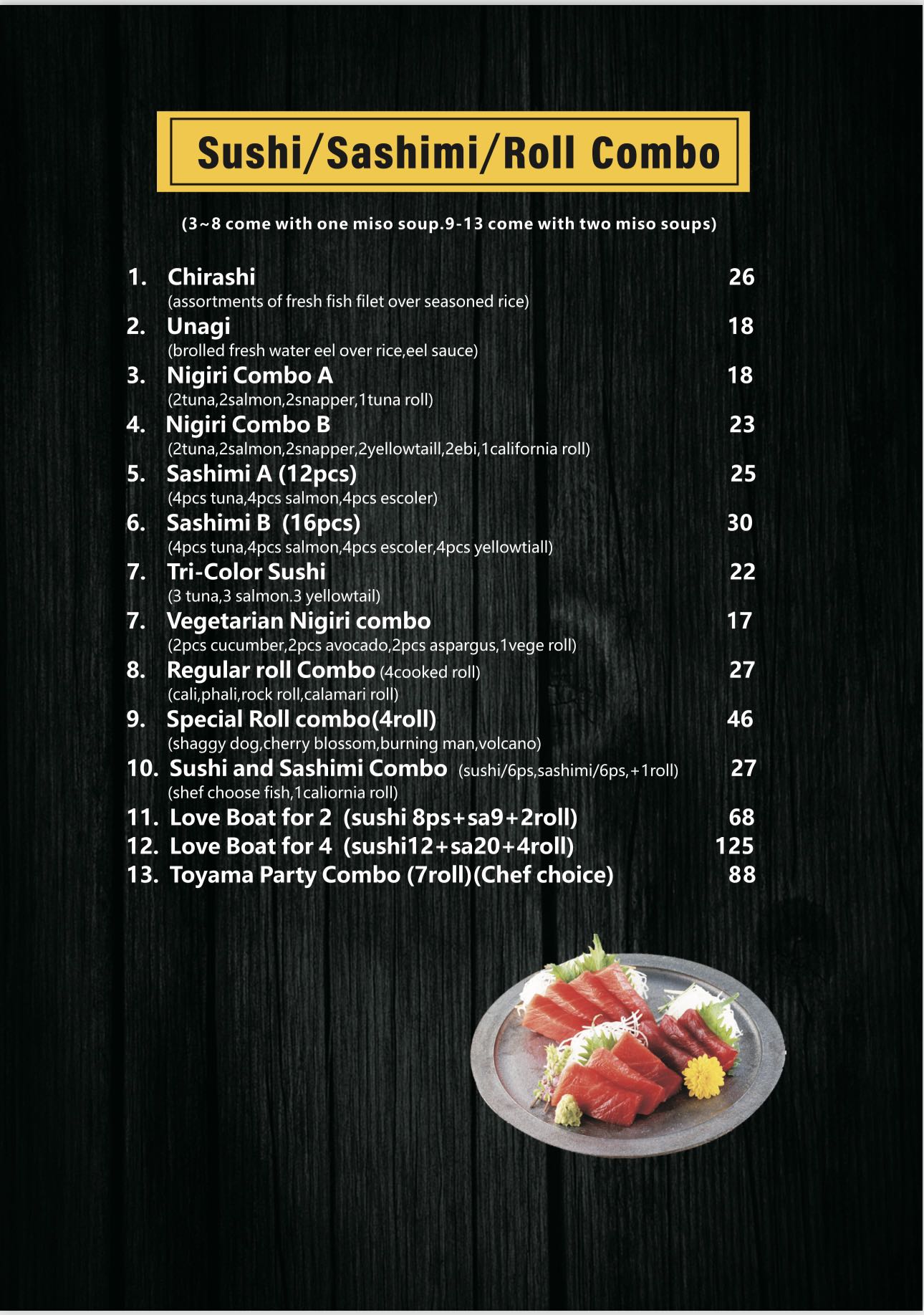Menu toyama sushi ramen