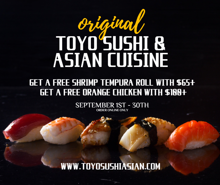 Toyo Sushi & Asian Grill Promotion Notice
