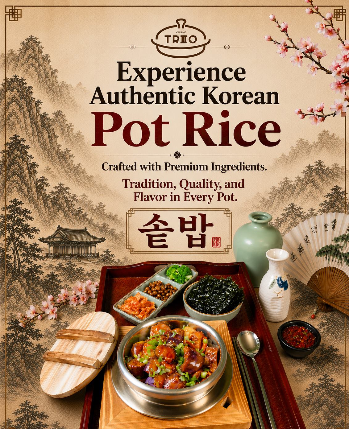 Authentic Korean pot rice poster with premium ingredients and traditional design