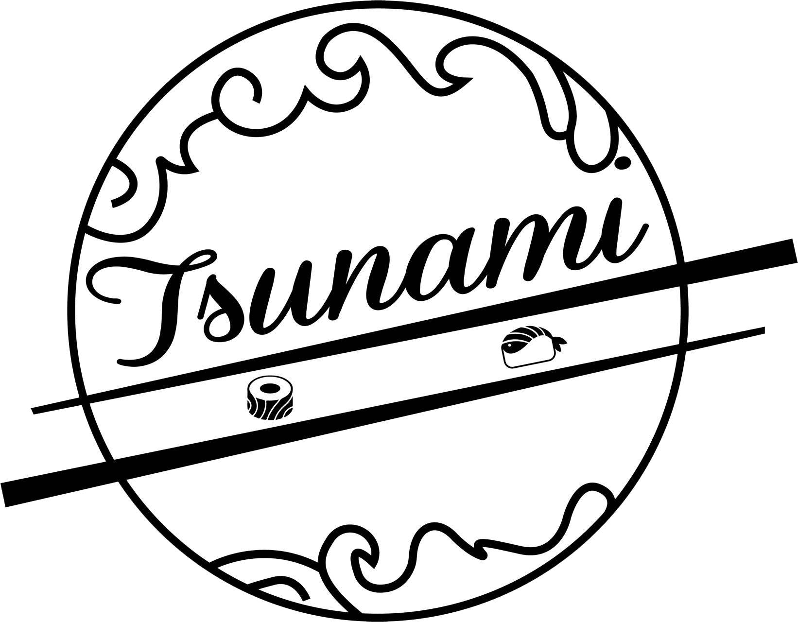 Tsunami Japanese restaurant logo with sushi and chopsticks at Tsunami Japanese Restaurant in Burnsville