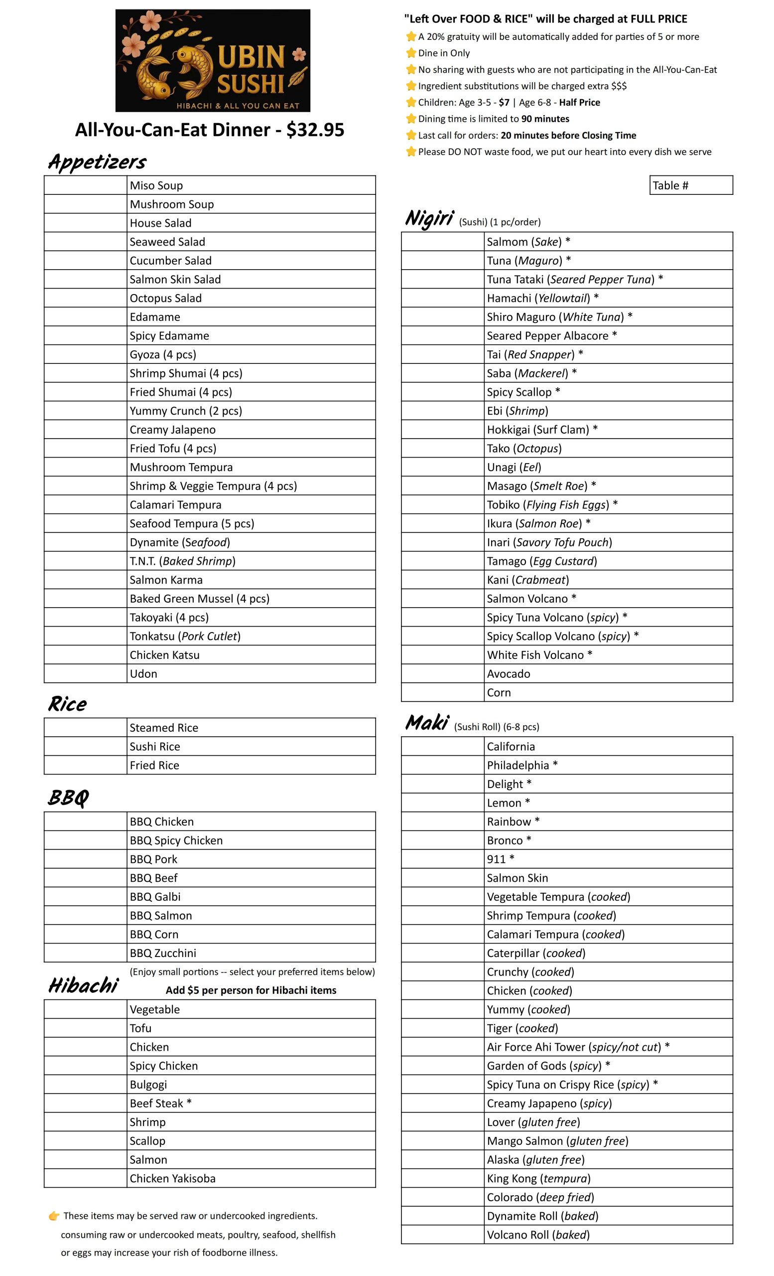 Restaurant menu 1, detailed description provided below