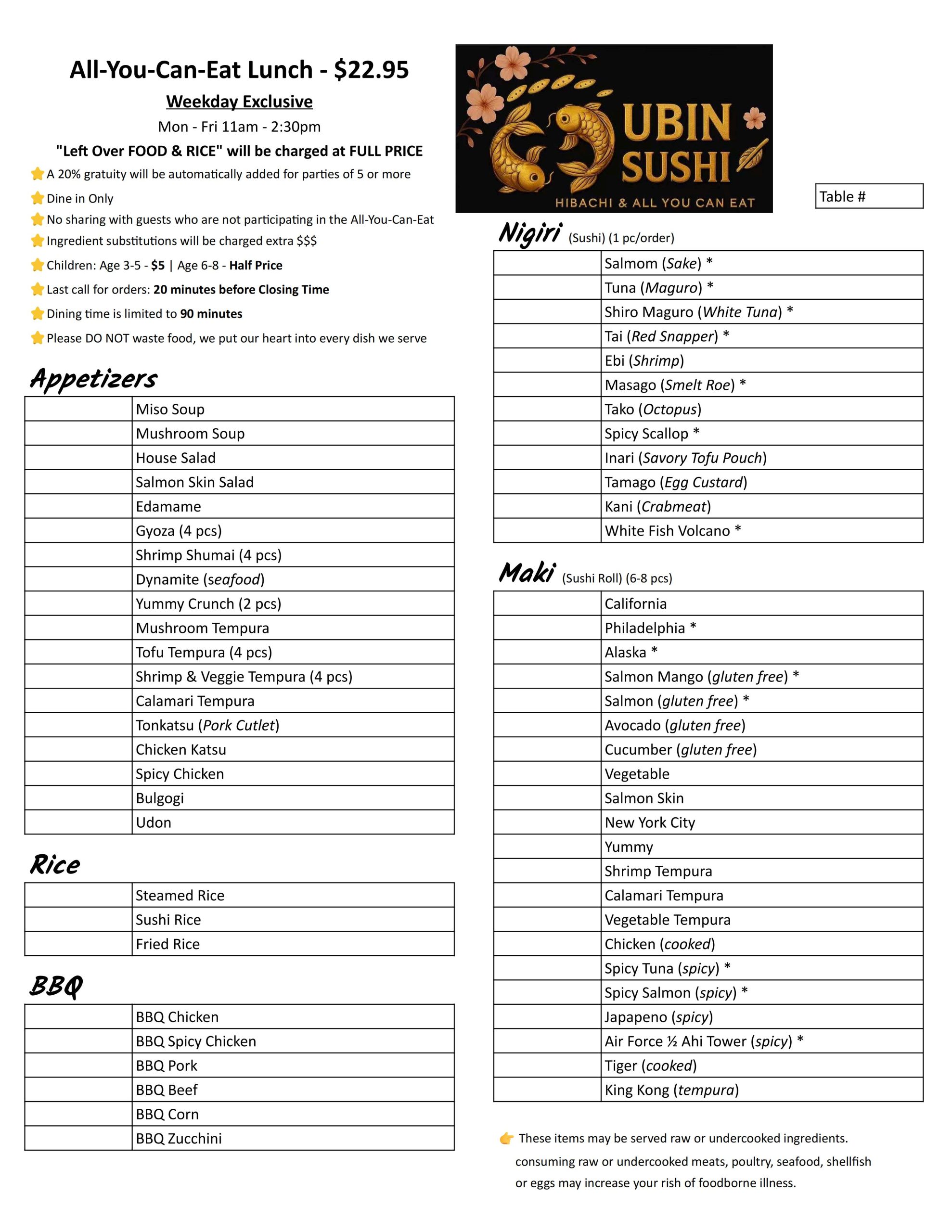 Restaurant menu 1, detailed description provided below