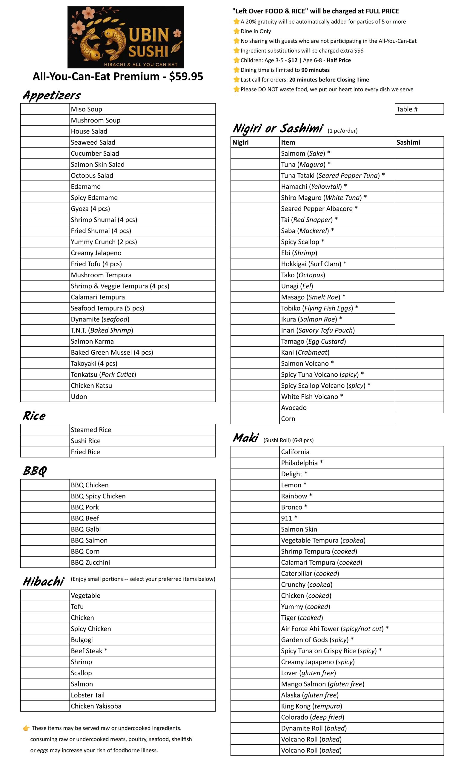 Restaurant menu 1, detailed description provided below