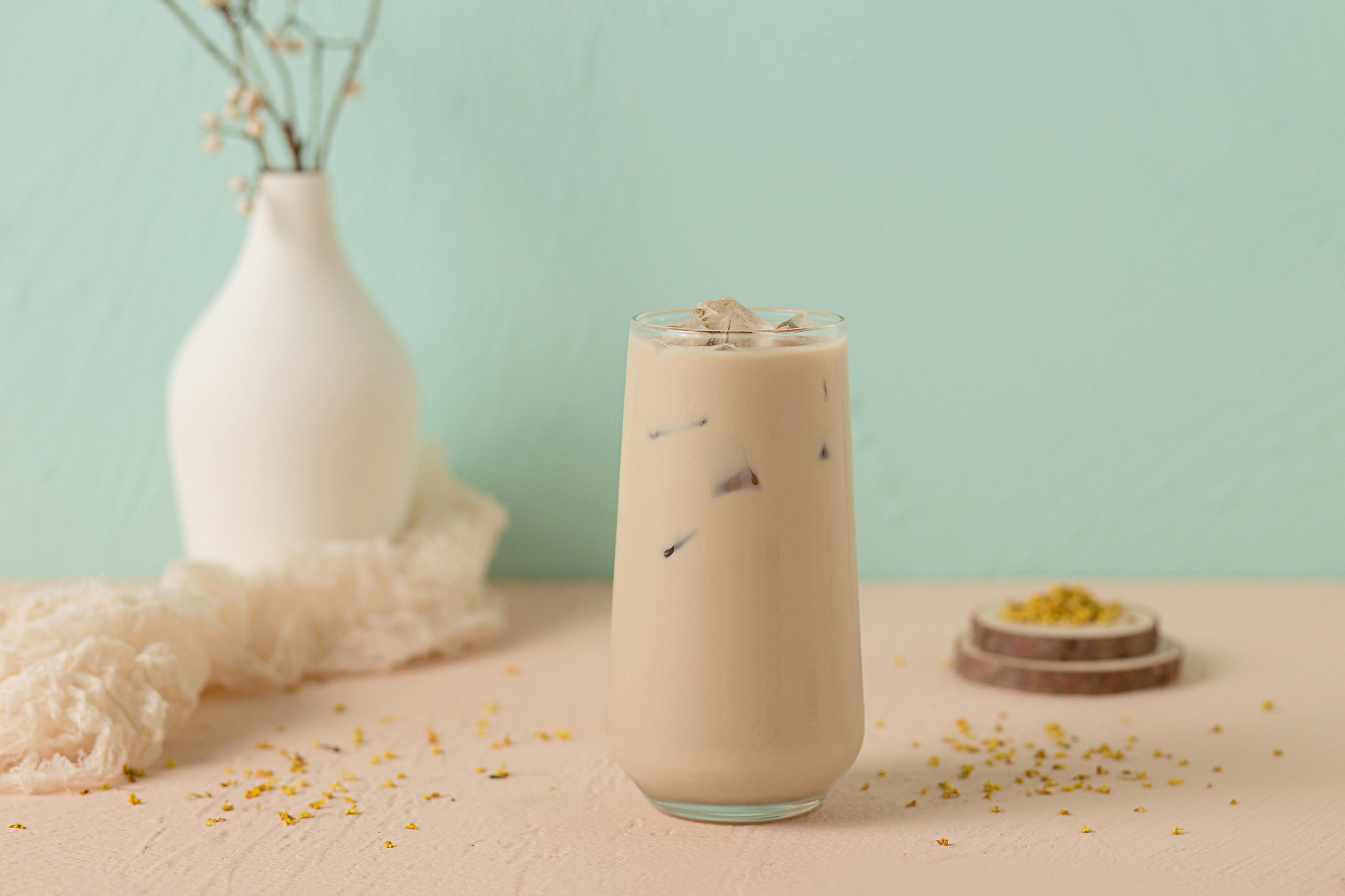 Fragrant osmanthus milk tea with ice cubes at U Coco Tea, a Bubble Tea Shop in Sacramento